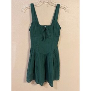 American Eagle Green Cotton Mini Dress XS Cottagecore Smocked Back Tie Front